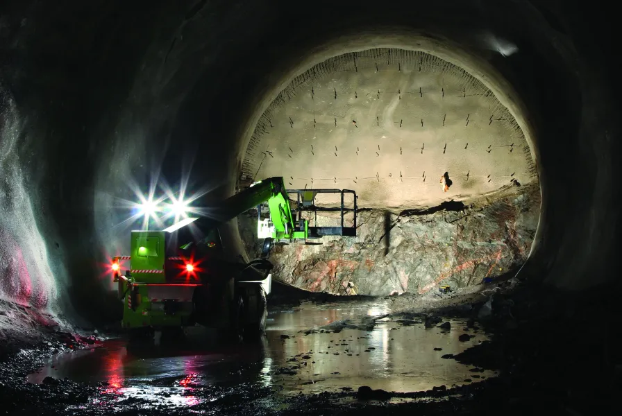 Telescopic handler in mining tunnel
