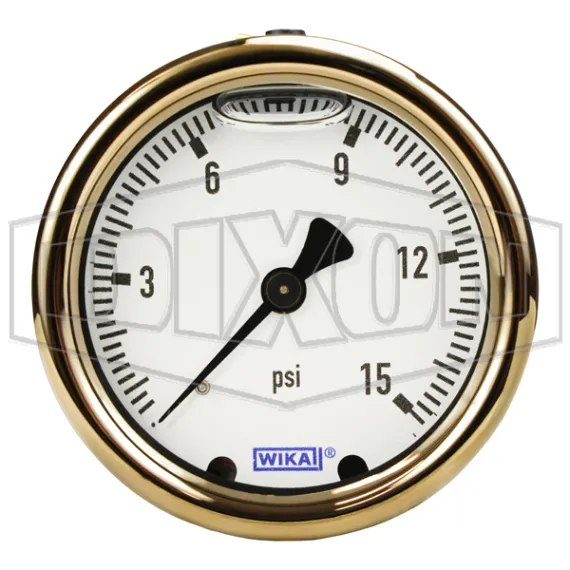 Brass Liquid Filled Center Back Mount Gauge