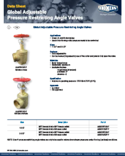 Global Adjustable Pressure Restricting Angle Valves