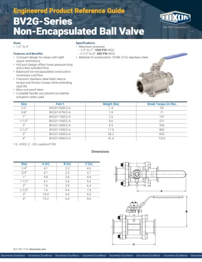 BV2G-Series Ball Valve Engineered Product Reference Guide