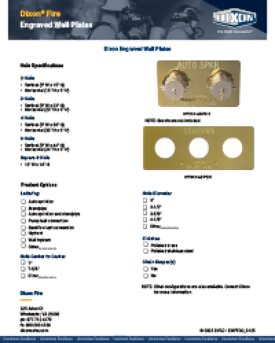 Dixon® Fire Submittal Sheet- Engraved Wall Plates