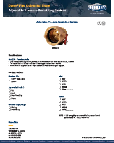 Dixon® Fire Submittal Sheet- Adjustable Pressure Restricting Devices